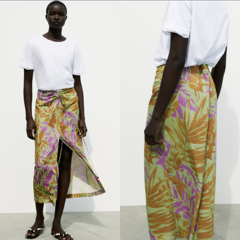 NWT Zara Tropical Midi Skirt